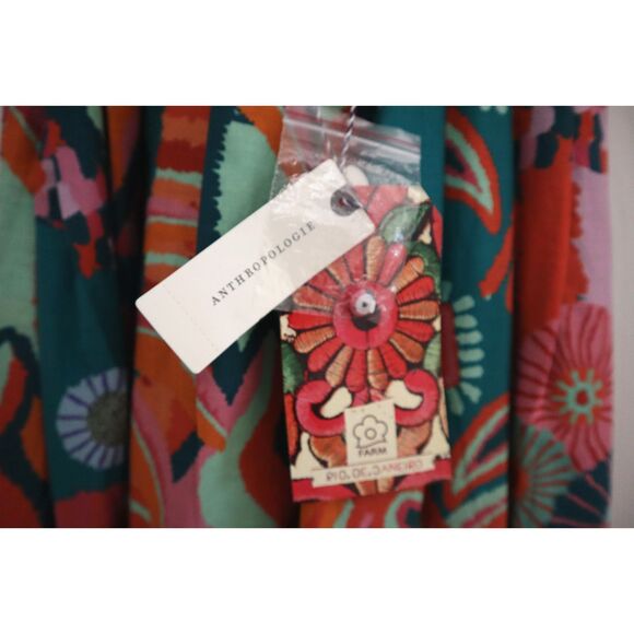 Farm Rio x Anthropologie Women's Sz XXS Multi Pleated Palm Midi Dress - Picture 6 of 16